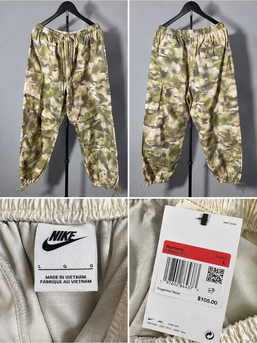 NWT Nike Women’s Dance Cargo Pants Camo Oversized Mid Rise Size L $105